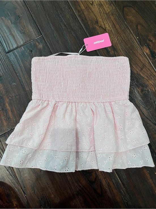 Edikted Tops - Edikted Light Pink Smocked Eyelet Tiered Tube Top